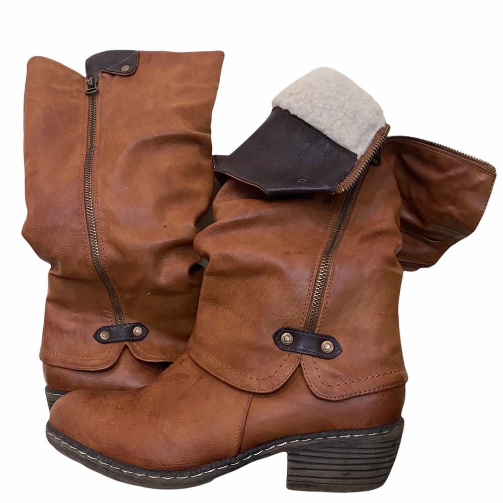RIEKER shearling lined slouch leather boots